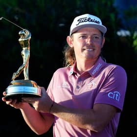 Cameron Smith shows off the trophy after winning The Players Championship 12 months ago at TPC Sawgrass in Ponte Vedra Beach. Picture: Mike Ehrmann/Getty Images.