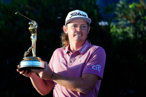 Cameron Smith shows off the trophy after winning The Players Championship 12 months ago at TPC Sawgrass in Ponte Vedra Beach. Picture: Mike Ehrmann/Getty Images.