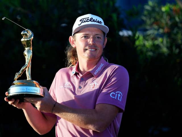 Cameron Smith shows off the trophy after winning The Players Championship 12 months ago at TPC Sawgrass in Ponte Vedra Beach. Picture: Mike Ehrmann/Getty Images.