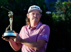 Cameron Smith shows off the trophy after winning The Players Championship 12 months ago at TPC Sawgrass in Ponte Vedra Beach. Picture: Mike Ehrmann/Getty Images.