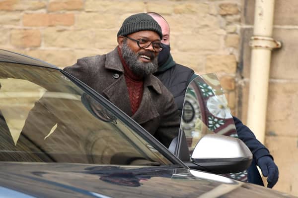 Samuel L Jackson seen on set during filming of the Marvel Disney Plus series Secret Invasion at The Piece Hall, Halifax, earlier this year. (Photo by Gerard Binks/Getty Images)