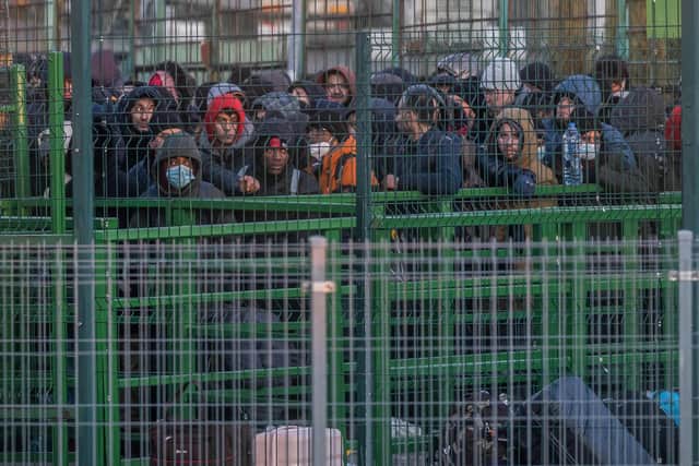 Ukrainian refugees queue get into Poland at a border crossing in Medyka, in eastern Poland, on February 28 (Picture: Wojtek Radwanski/AFP via Getty Images)