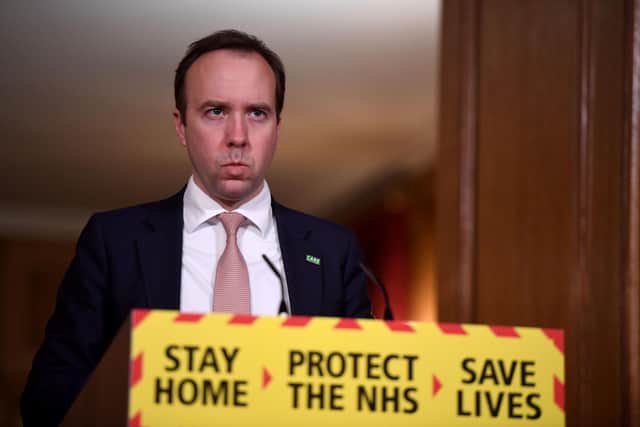 Health secretary Matt Hancock during a media briefing in Downing Street, London. Picture: Chris J Ratcliffe/PA Wire