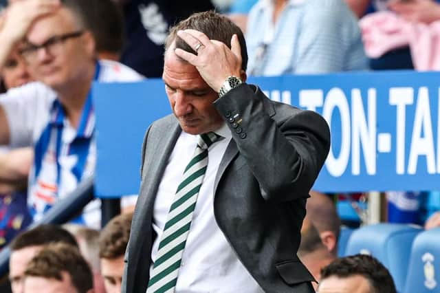 Brendan Rodgers reacts as Celtic crash to a 1-0 defeat at Kilmarnock in the Viaplay Cup. (Photo by Craig Williamson / SNS Group)