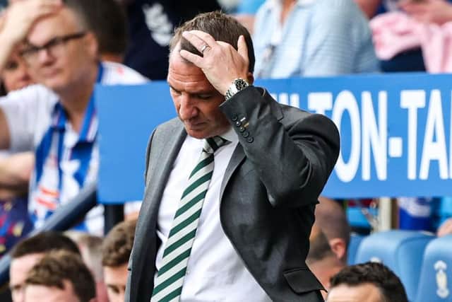 Brendan Rodgers reacts as Celtic crash to a 1-0 defeat at Kilmarnock in the Viaplay Cup. (Photo by Craig Williamson / SNS Group)