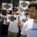 Journalists and members of the Independent Association of Publishers' Employees hold a rally in Washington DC to call for release of Wall Street Journal reporter Evan Gershkovich.