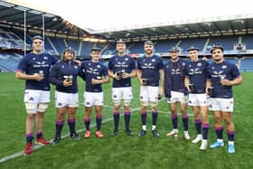 Edinburgh's Marshall Sykes, Pierre Schoeman, Jamie Hodgson and Luke Crosbie were among eight Scotland debutants against Tonga. (Photo by Craig Williamson / SNS Group)