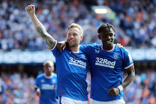 Rangers' Scott Arfield celebrates scoring his side's third goal against St Johnstone. (Photo: Robert Perry/PA Wire.)