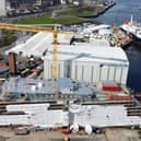 Hull 802 under construction at the Ferguson Marine shipyard in Port Glasgow in April with sister ferry Glen Sannox afloat behind. Picture: John Devlin
