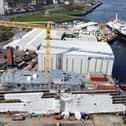 Hull 802 under construction at the Ferguson Marine shipyard in Port Glasgow in April with sister ferry Glen Sannox afloat behind. Picture: John Devlin