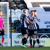 St Mirren celebrate Kristian Dennis' equaliser.