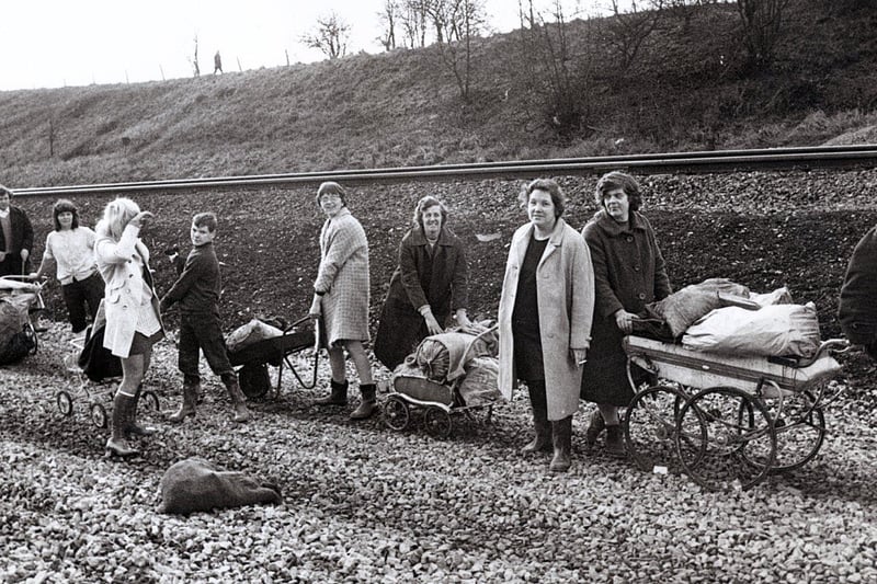 Miners' wives collect coal at Clay Cross during the miners strike in February 1972.