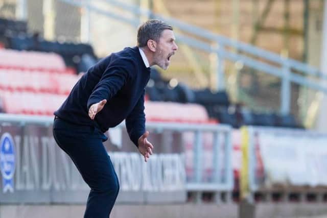 Gary Naysmith relays instructions to his team during his spell as Queen of the South manager in a match against Dundee United at Tannadice in March 2019. (Photo by Kenny Smith/SNS Group).