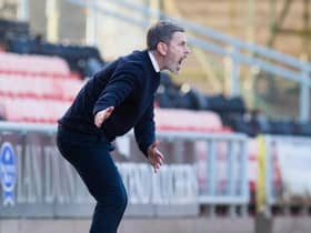 Gary Naysmith relays instructions to his team during his spell as Queen of the South manager in a match against Dundee United at Tannadice in March 2019. (Photo by Kenny Smith/SNS Group).