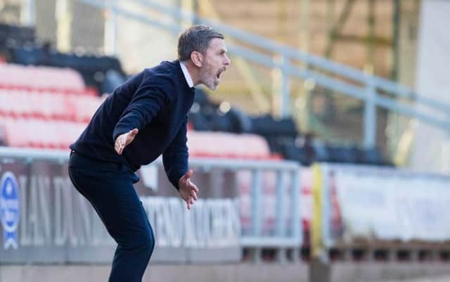Gary Naysmith relays instructions to his team during his spell as Queen of the South manager in a match against Dundee United at Tannadice in March 2019. (Photo by Kenny Smith/SNS Group).