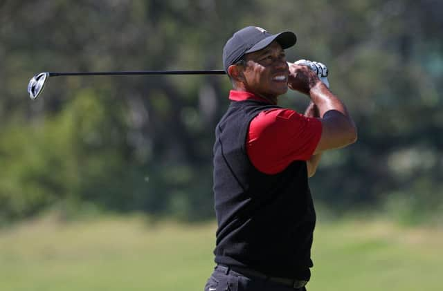 Tiger Woods in action during the final round of the Genesis Invitational at Riviera Country Club in Pacific Palisades, California. Picture: Harry How/Getty Images.