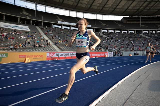 Laura Muir en route to victory in the 1500m at the ISTAF meeting in Berlin last month where she recorded a world lead time.