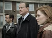 Emun Elliot, Hugh Bonneville and Charlotte Cooper in The Gold.