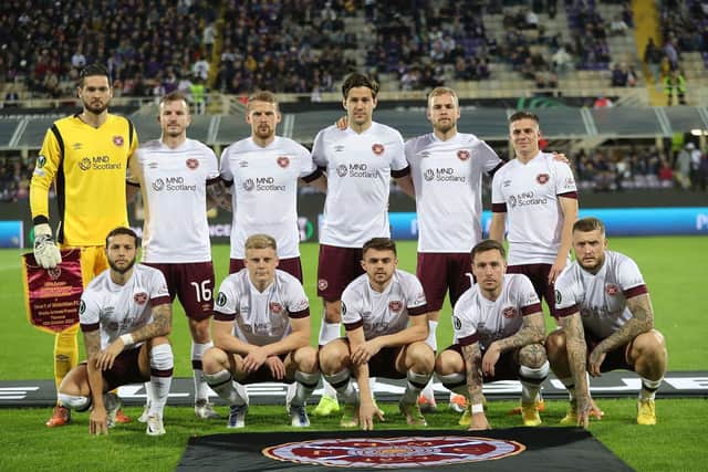 Hearts pose for a pre-match photo at the Stadio Artemio Franchi in Florence.