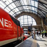 A London North Eastern Railway (LNER) train is pictured at King's Cross rail station in London. Picture: Tolga Akmen/AFP/Getty Images