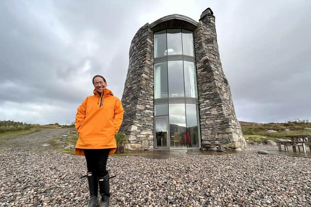 Scotland's Greatest Escape, Unique & Unusual, episode 1,Fiona Campbell at The Broch, situated on the Bovre Lodge Estate on the Isle of Harris Pic: Red Sky Productions