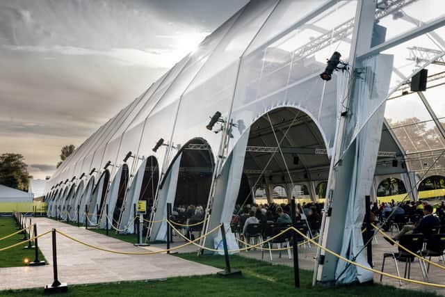 The Royal Scottish National Orchestra performing in one of the EIF's "polytunnel" venues at Edinburgh Academy Junior School PIC: Ryan Buchanan