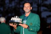 Sergio Garcia celebrates with the Masters Trophy during the Green Jacket ceremony after he won in a play-off in 2017 at Augusta National. Picture: Andrew Redington/Getty Images