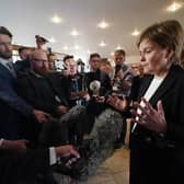 Former first minister Nicola Sturgeon talking to the media as she returned to the Scottish Parliament. Picture: Andrew Milligan/PA Wire