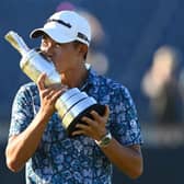Collin Morikawa kisses the Claret Jug after winning the 149th Open at Royal St George's last summer. Picture: Glyn Kirk/AFP via Getty Images.