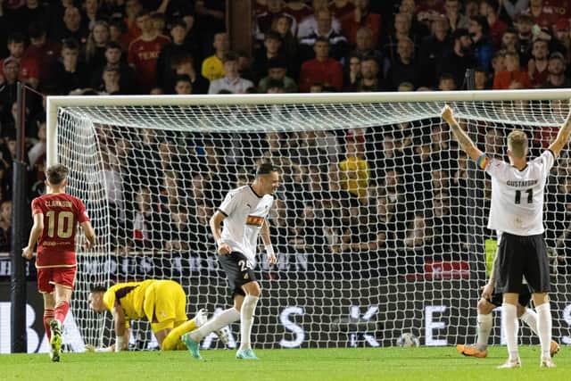 Hacken's Amor Layouni celebrates after making it 3-1 against Aberdeen, with his penalty killing off a Dons comeback.