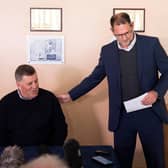 Mark McGhee in unveiled as the new manager of Dundee  alongside managing director John Nelms.