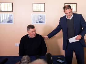 Mark McGhee in unveiled as the new manager of Dundee  alongside managing director John Nelms.