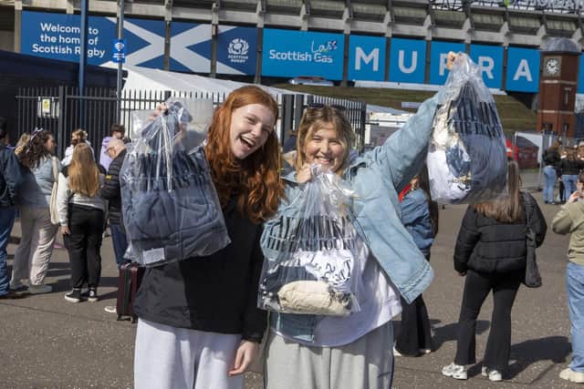 Taylor Swift fans queue for The Eras Tour merchandise at Murrayfield. Picture: SWNS