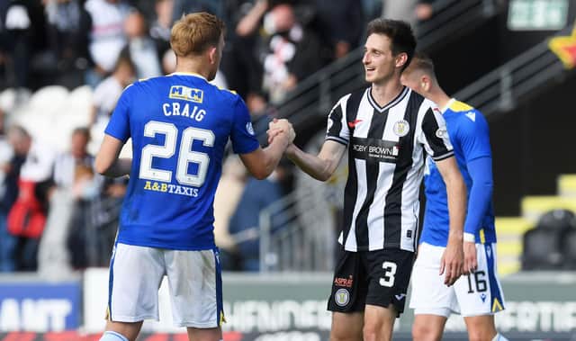 St Johnstone's Liam Craig with Scott Tanser during a cinch Premiership match between St Mirren and St Johnstone at SMISA Stadium, on August 29, 2021.