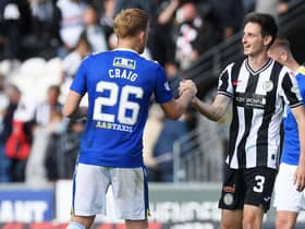 St Johnstone's Liam Craig with Scott Tanser during a cinch Premiership match between St Mirren and St Johnstone at SMISA Stadium, on August 29, 2021.