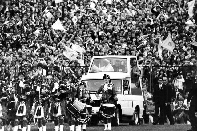 Pope John Paul II meets the Catholic Youth of Scotland at Murrayfield Stadium during his visit to Scotland.