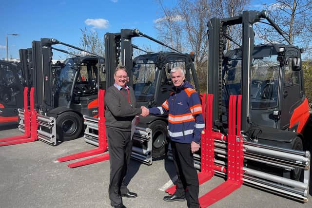 L-R Chris Probert of Lansing Linde and Bruce Laidlaw, Operations Director at Russell Roof Tiles