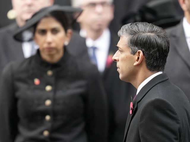 Rishi Sunak and Suella Braverman at Sunday's National Service of Remembrance before the Prime Minister sacked his Home Secretary (Picture: Kin Cheung - WPA Pool/Getty Images)