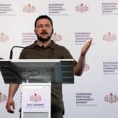 Volodymyr Zelensky speaks during a press conference at the European Political Community (EPC) Summit near Chisinau, Moldova. The semiannual summit was created last year after the Russian invasion of Ukraine, with the aim of bringing together a broader set of European leaders beyond the 27 members of the European Union.