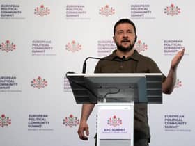 Volodymyr Zelensky speaks during a press conference at the European Political Community (EPC) Summit near Chisinau, Moldova. The semiannual summit was created last year after the Russian invasion of Ukraine, with the aim of bringing together a broader set of European leaders beyond the 27 members of the European Union.