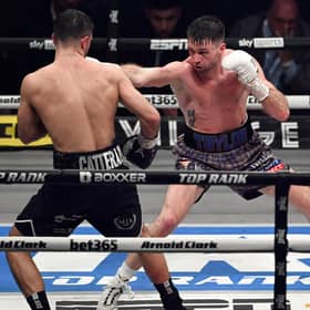Josh Taylor (R) and Jack Catterall during the WBA, WBC, WBO & IBF world super-lightweight title fight at the OVO Hydro, on February 26 last year.