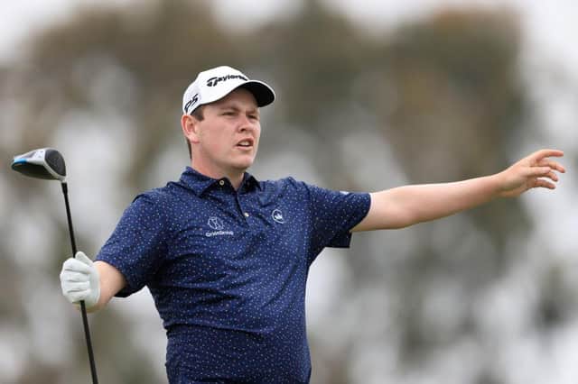 Bob MacIntyre reacts on the second hole during the third round of the 2021 US Open at Torrey Pines. Picture: Sean M. Haffey/Getty Images.