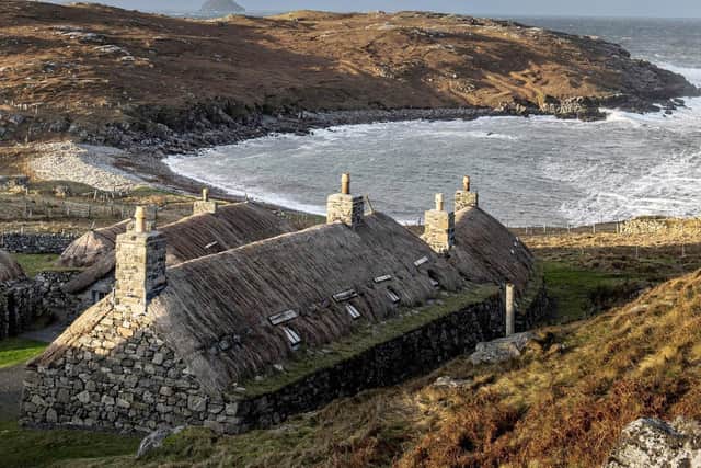 Gearrannan Blackhouse Village on the Isle Of Lewis in the Outer Hebrides. The blackhouses were originally built in 1800s and are now rented out as holiday accommodation. Serious issues of depopulation persist in the Outer Hebrides with researchers now looking to Japan, which has a long history of policy to tackle the issue.  PIC: ANDY BUCHANAN/AFP via Getty Images)