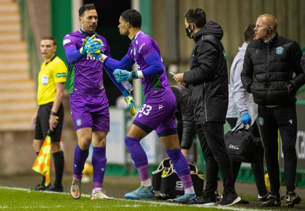 Dillon Barnes comes on for Ofir Marciano during Hibs' win over St Mirren.