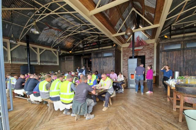 Workers and guests gather for lunch on Tanera. PIC: Contributed.