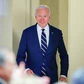 US President Joe Biden arrives to deliver his keynote speech at Ulster University in Belfast, during his visit to the island of Ireland. Picture date: Wednesday April 12, 2023.