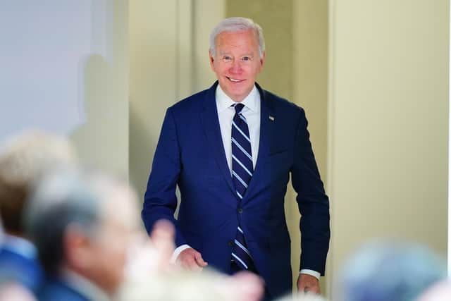 US President Joe Biden arrives to deliver his keynote speech at Ulster University in Belfast, during his visit to the island of Ireland. Picture date: Wednesday April 12, 2023.