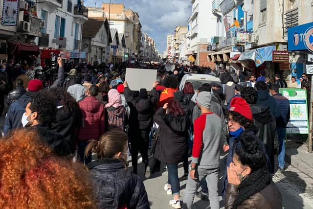 Protesters on the streets of Tunis