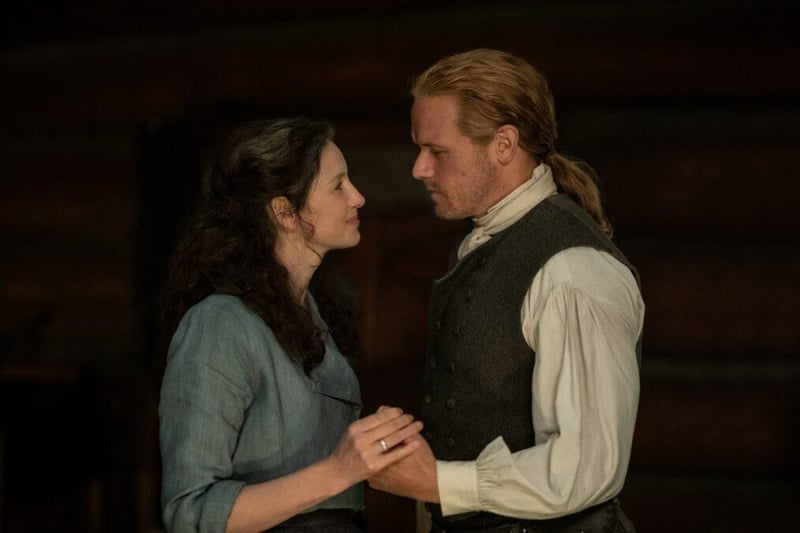 Starz recently released a number of production stills, including this one of Claire and Jamie sharing a tender moment.