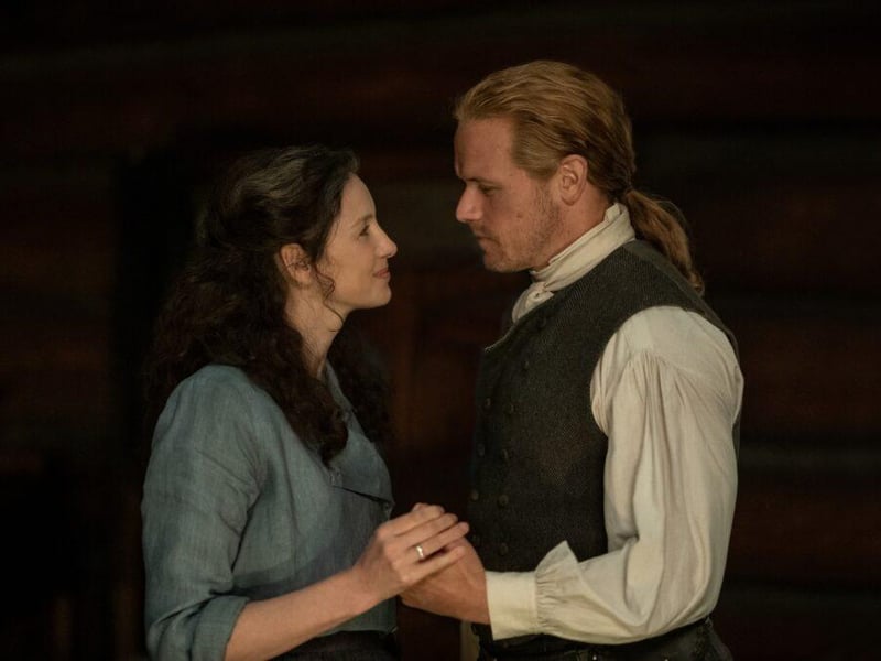 Starz recently released a number of production stills, including this one of Claire and Jamie sharing a tender moment.